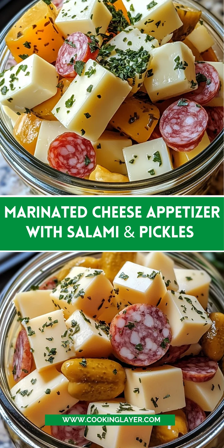 Marinated Cheese Appetizer with Salami & Pickles