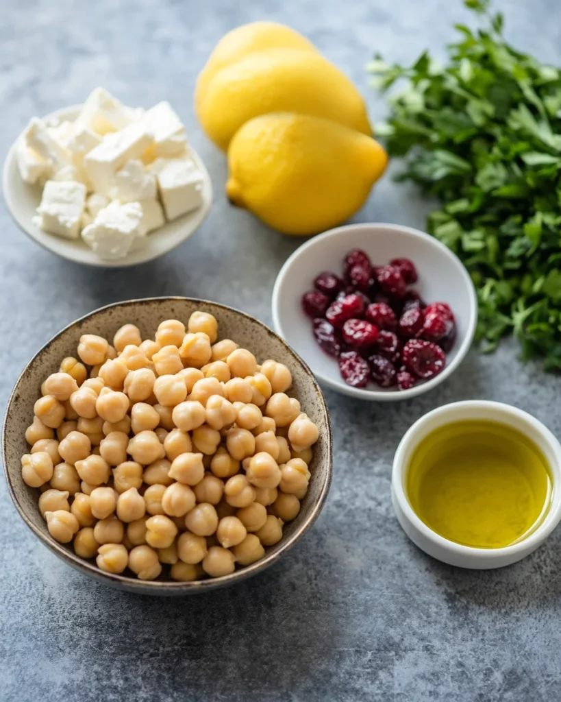 Feta & Cranberry Chickpeas with Lemon Vinaigrette