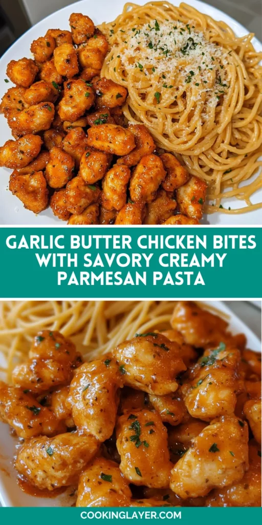 Garlic Butter Chicken Bites with Savory Creamy Parmesan Pasta