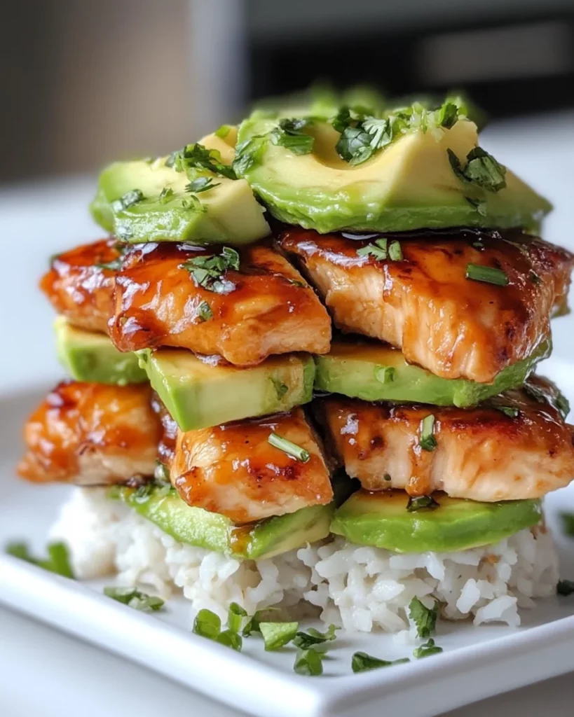 Honey Lime Chicken and Avocado Rice Stack