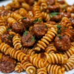 One-Skillet Spicy Honey BBQ Sausage & Pasta