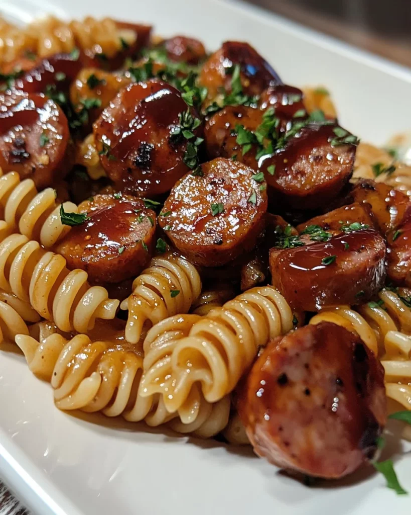 One-Skillet Spicy Honey BBQ Sausage & Pasta