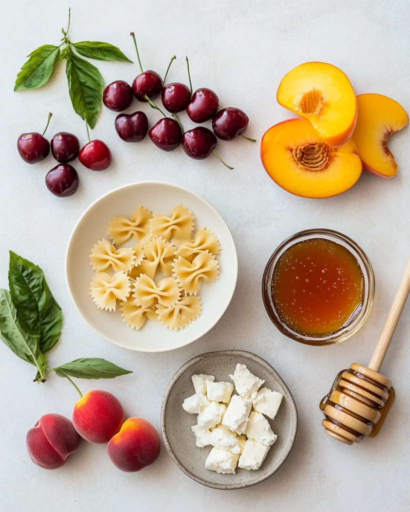 Summer Pasta Salad with Peaches, Cherries, and Feta Bliss