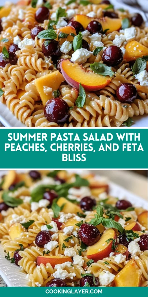 Summer Pasta Salad with Peaches, Cherries, and Feta Bliss