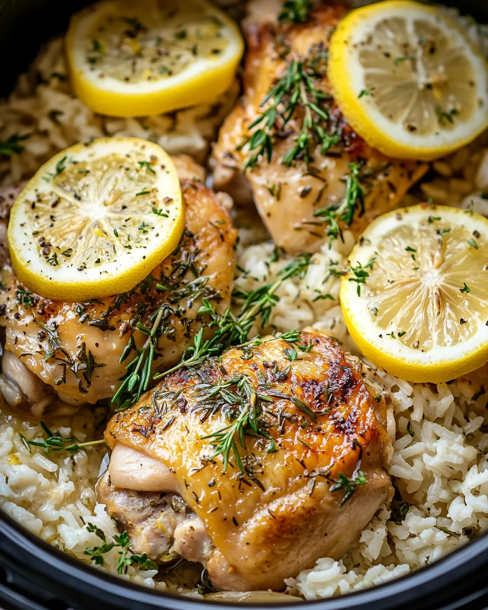 Slow Cooker Lemon Herb Chicken and Rice