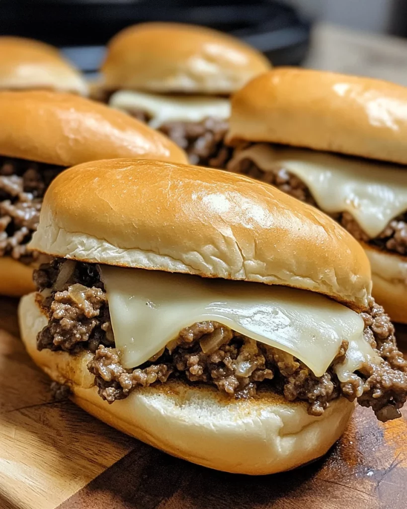 Slow Cooker Ground Beef French Dip Sandwiches