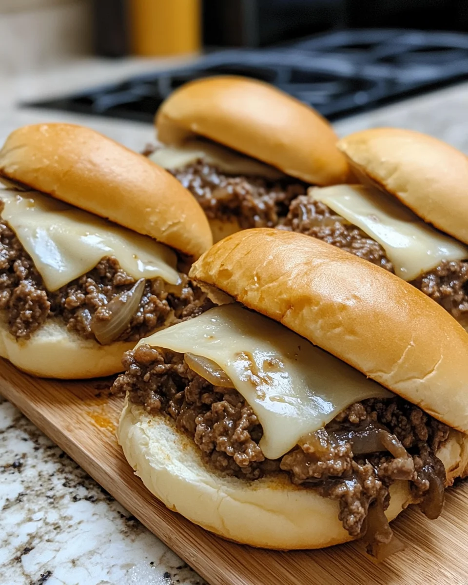 Slow Cooker Ground Beef French Dip Sandwiches