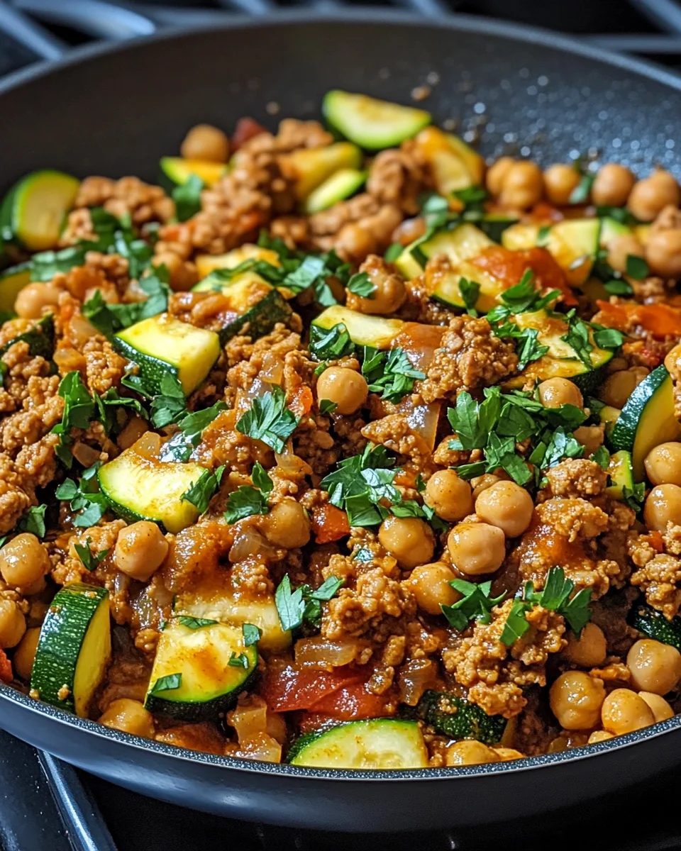 Ground Turkey Zucchini Chickpea Skillet is Delicious!