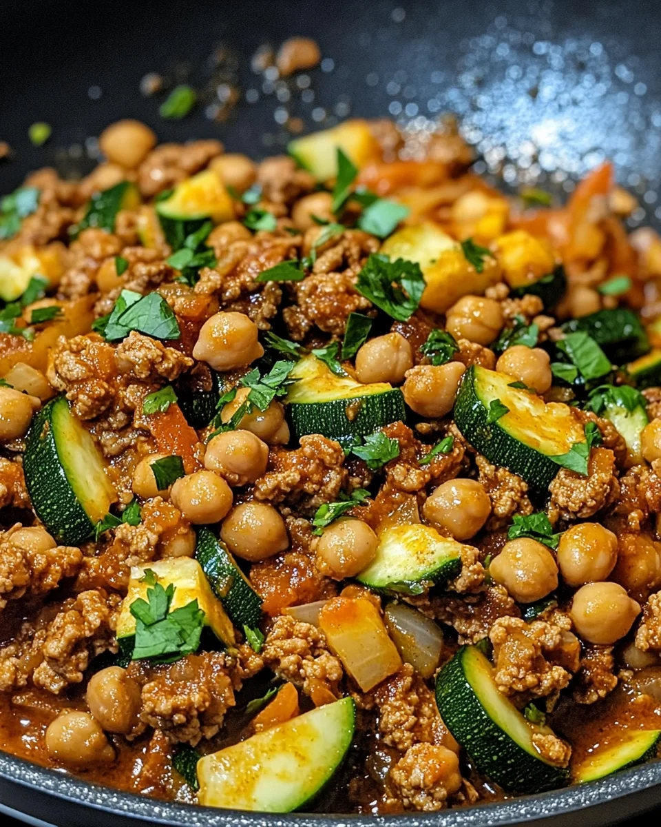 Ground Turkey Zucchini Chickpea Skillet is Delicious!