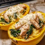 Garlic Parmesan Stuffed Spaghetti Squash with Chicken and Spinach