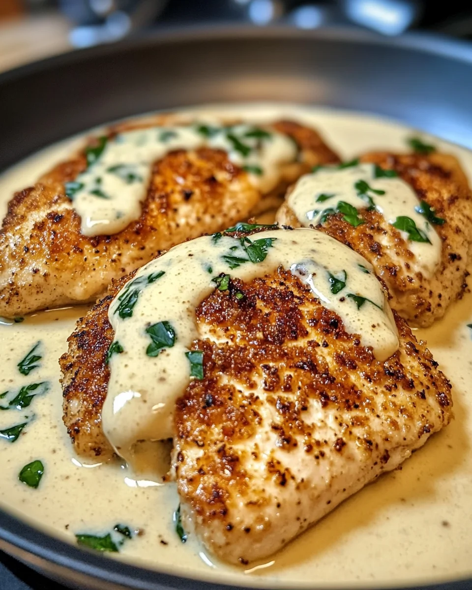 Parmesan Crusted Chicken with Creamy Garlic Sauce