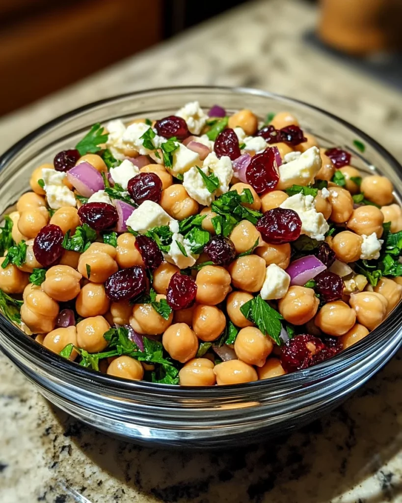 Feta and Cranberry Chickpea Salad with Lemon Vinaigrette