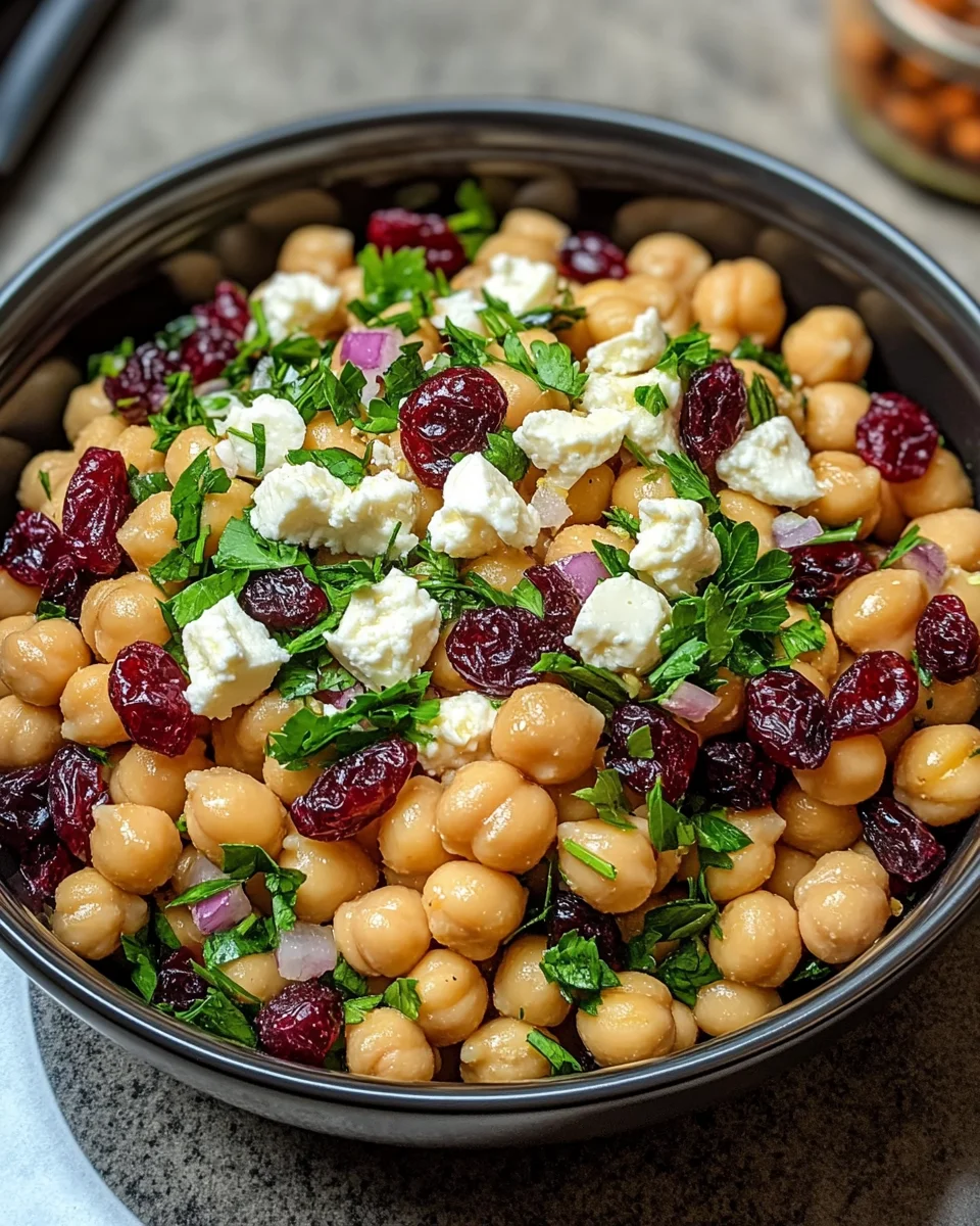 Feta and Cranberry Chickpea Salad with Lemon Vinaigrette
