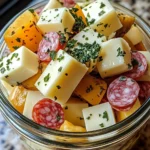 Marinated Cheese Appetizer with Salami & Pickles