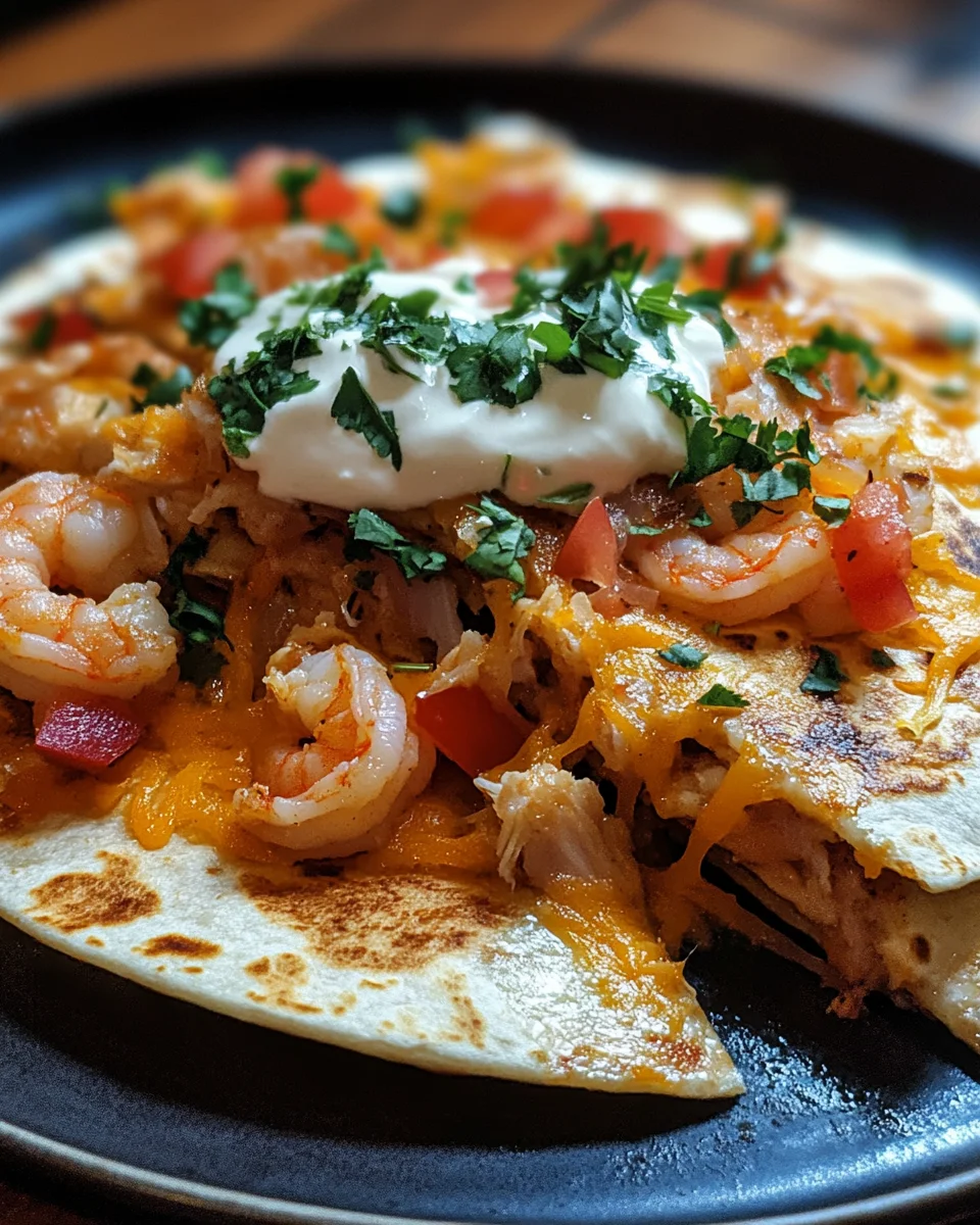 Shrimp and Crab Bomb Nacho Quesadilla