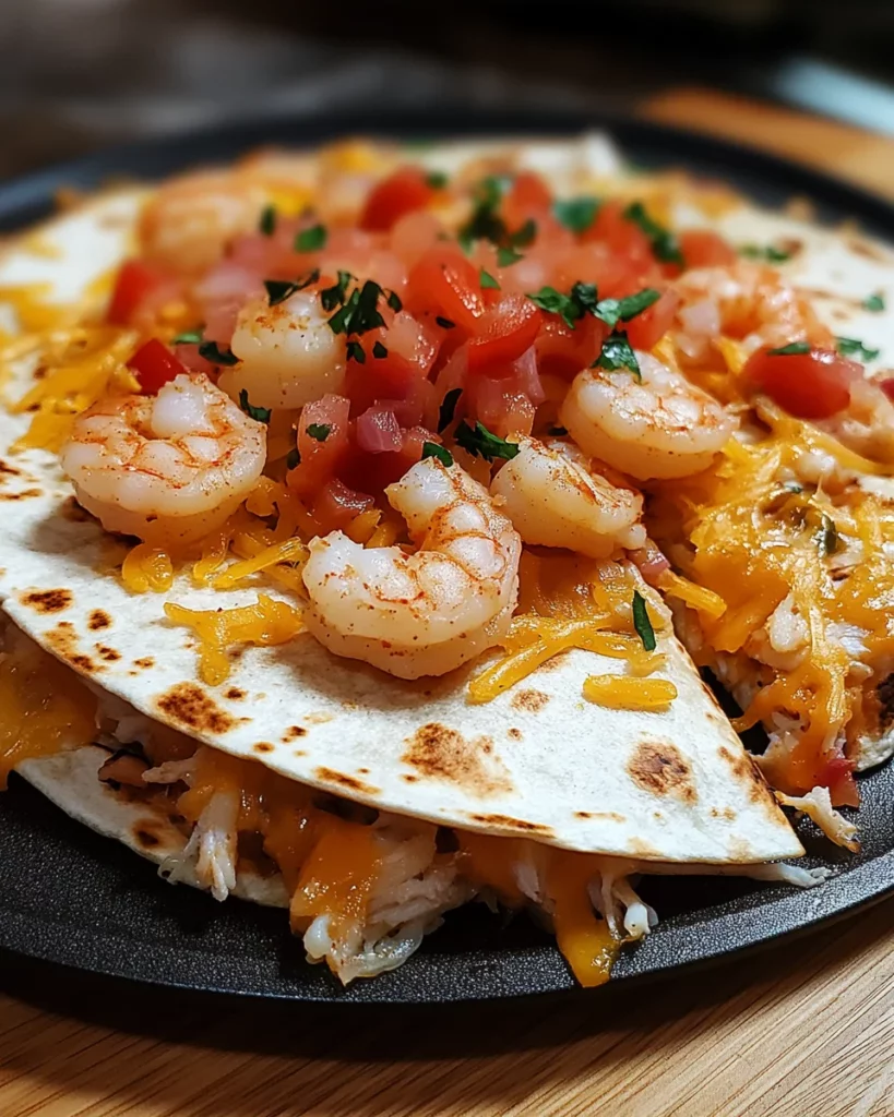 Shrimp and Crab Bomb Nacho Quesadilla