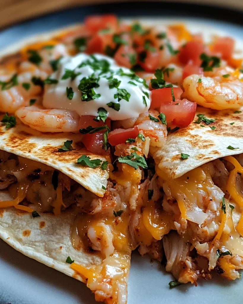 Shrimp and Crab Bomb Nacho Quesadilla