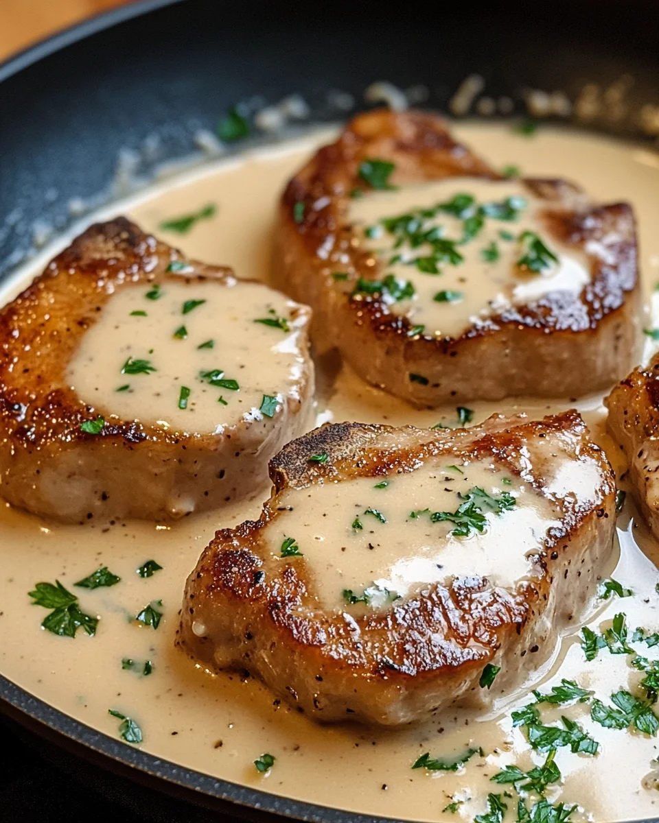 Smothered Boneless Pork Chops in Creamy Garlic Sauce