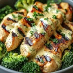 Grilled Chicken & Broccoli Bowls with Creamy Garlic Sauce