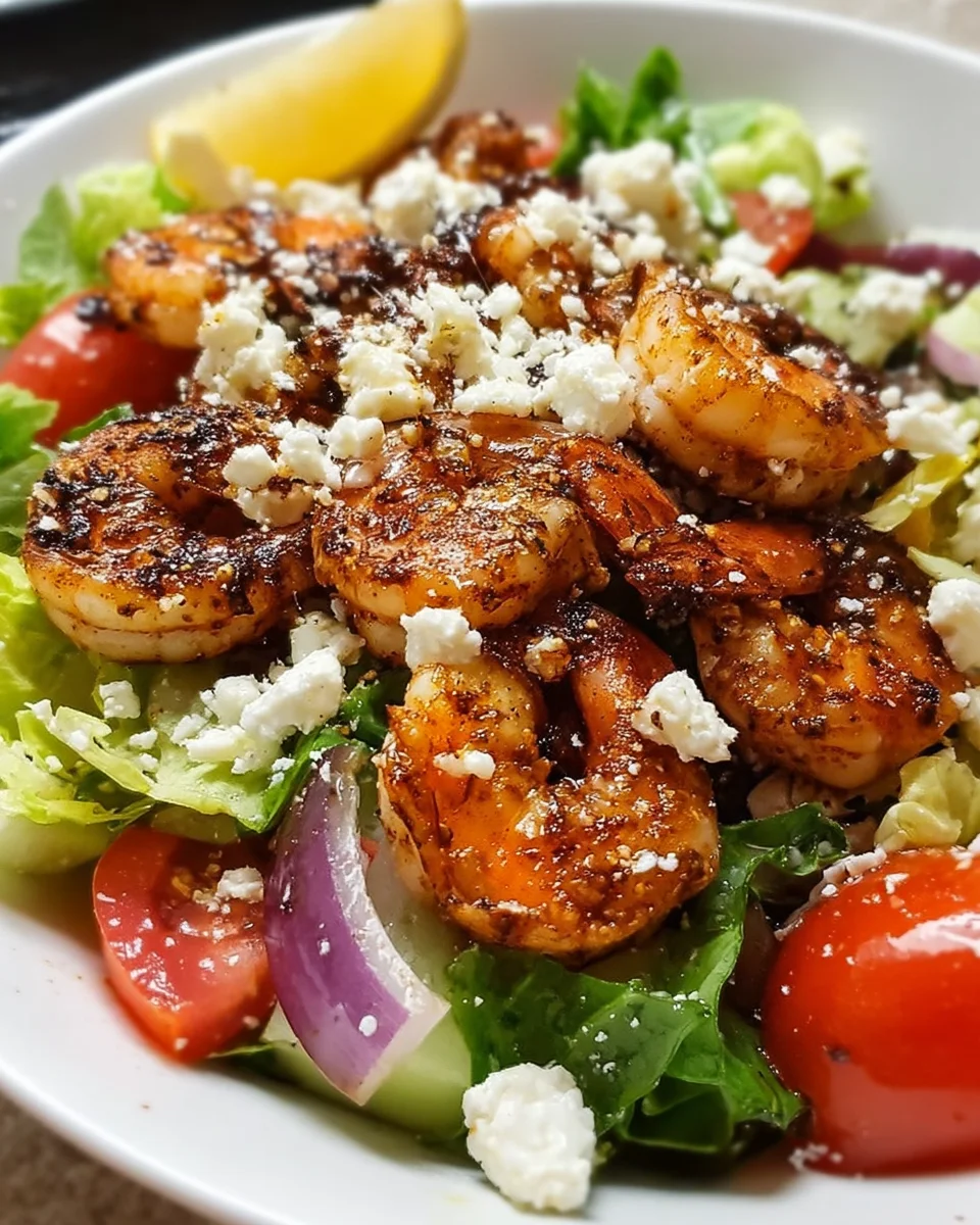 Blackened Shrimp Salad with Feta Vinaigrette