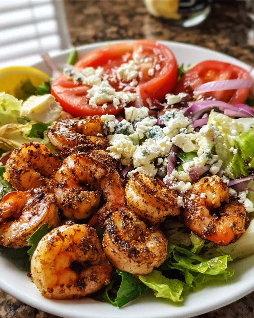 Blackened Shrimp Salad with Feta Vinaigrette
