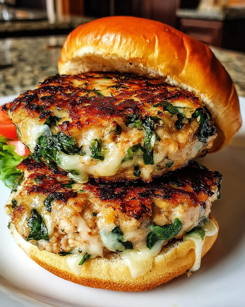 White Cheddar Spinach Chicken Burgers