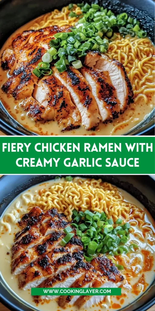 Fiery Chicken Ramen with Creamy Garlic Sauce