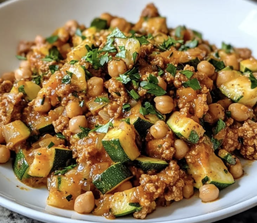 Ground Turkey Zucchini Chickpea Skillet