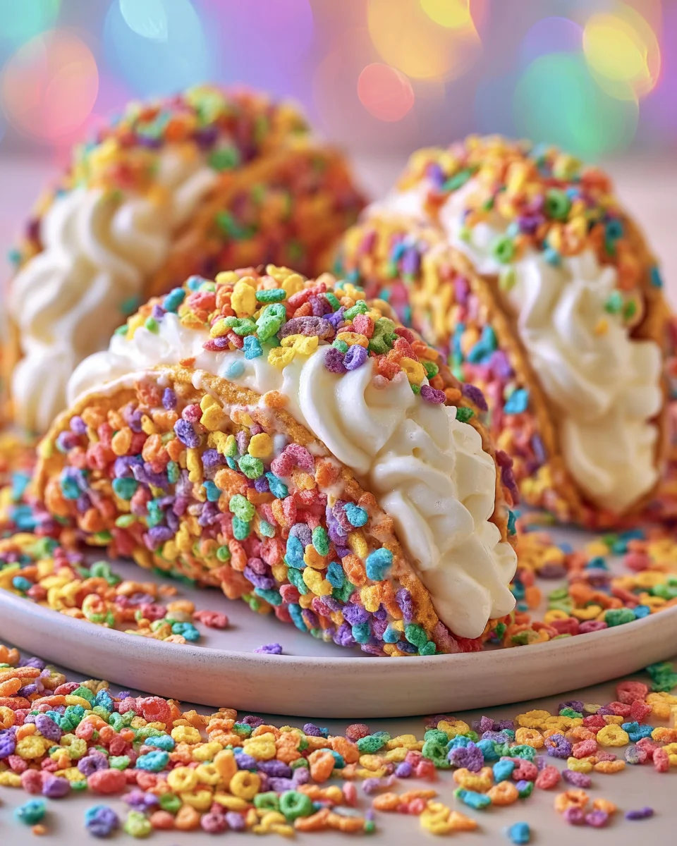 Fruity Pebbles Cheesecake Tacos
