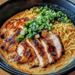 Fiery Chicken Ramen with Creamy Garlic Sauce