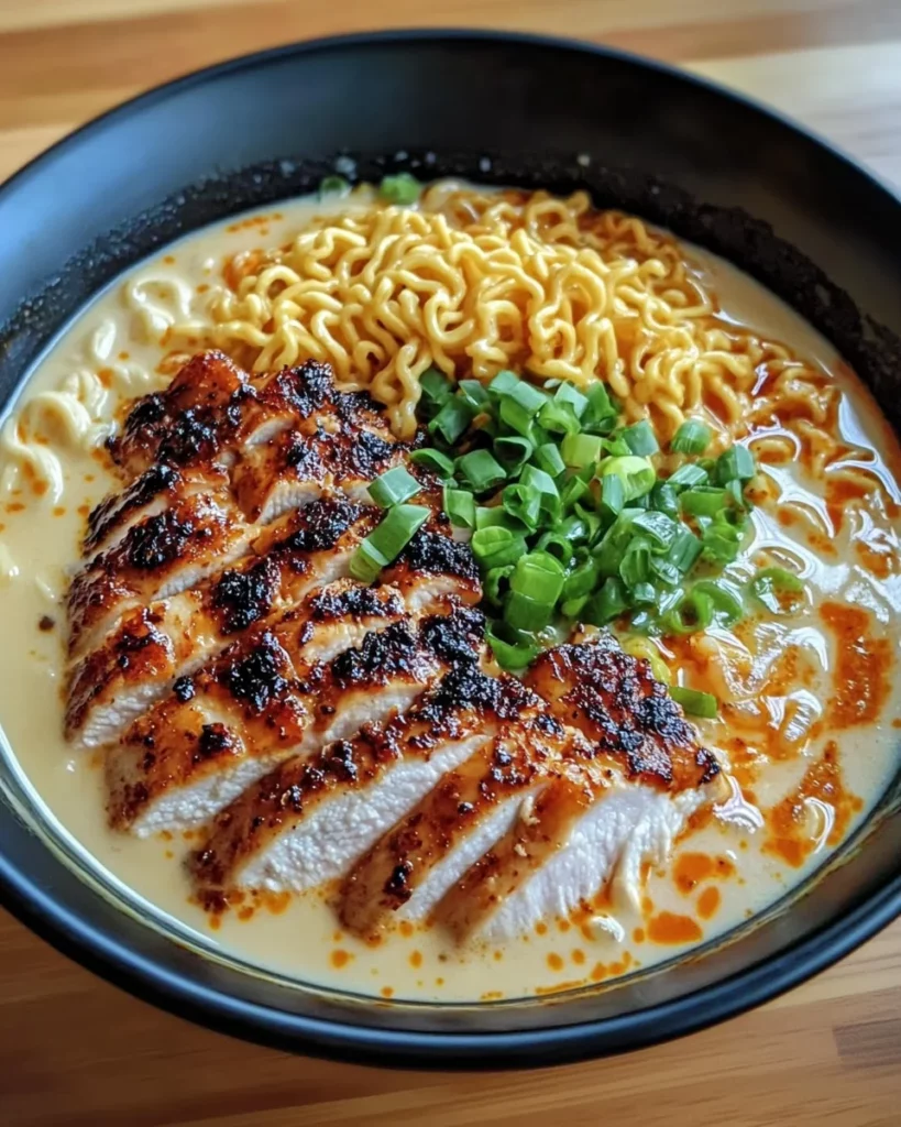 Fiery Chicken Ramen with Creamy Garlic Sauce