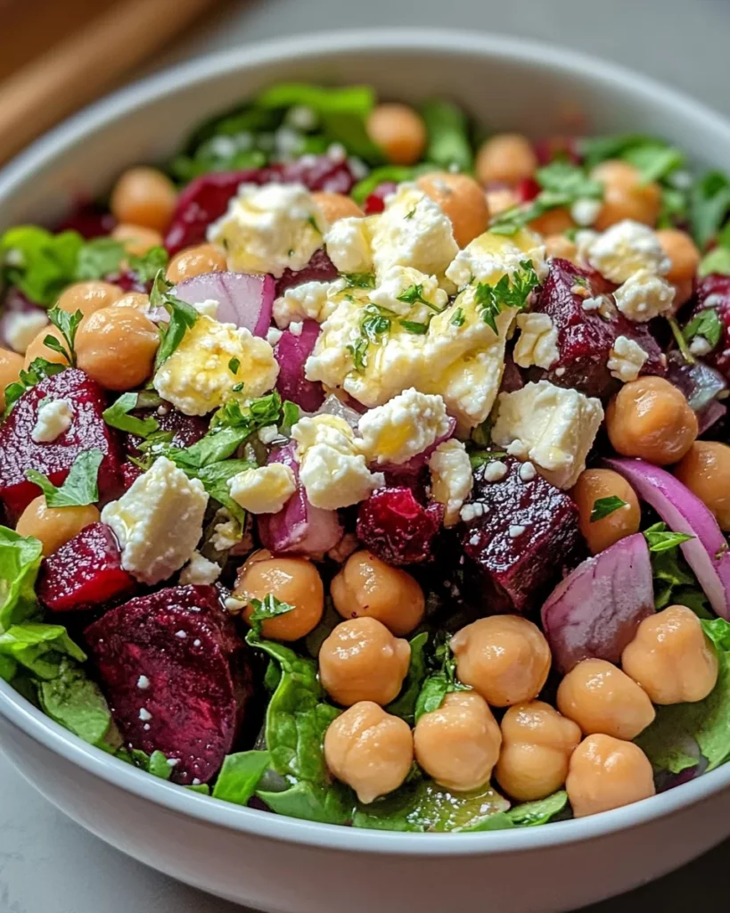 Chickpea, Beet & Feta Salad with Lemon-Garlic Vinaigrette