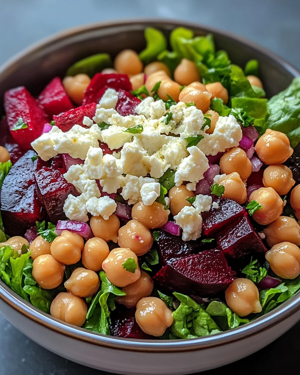 Chickpea, Beet & Feta Salad with Lemon-Garlic Vinaigrette