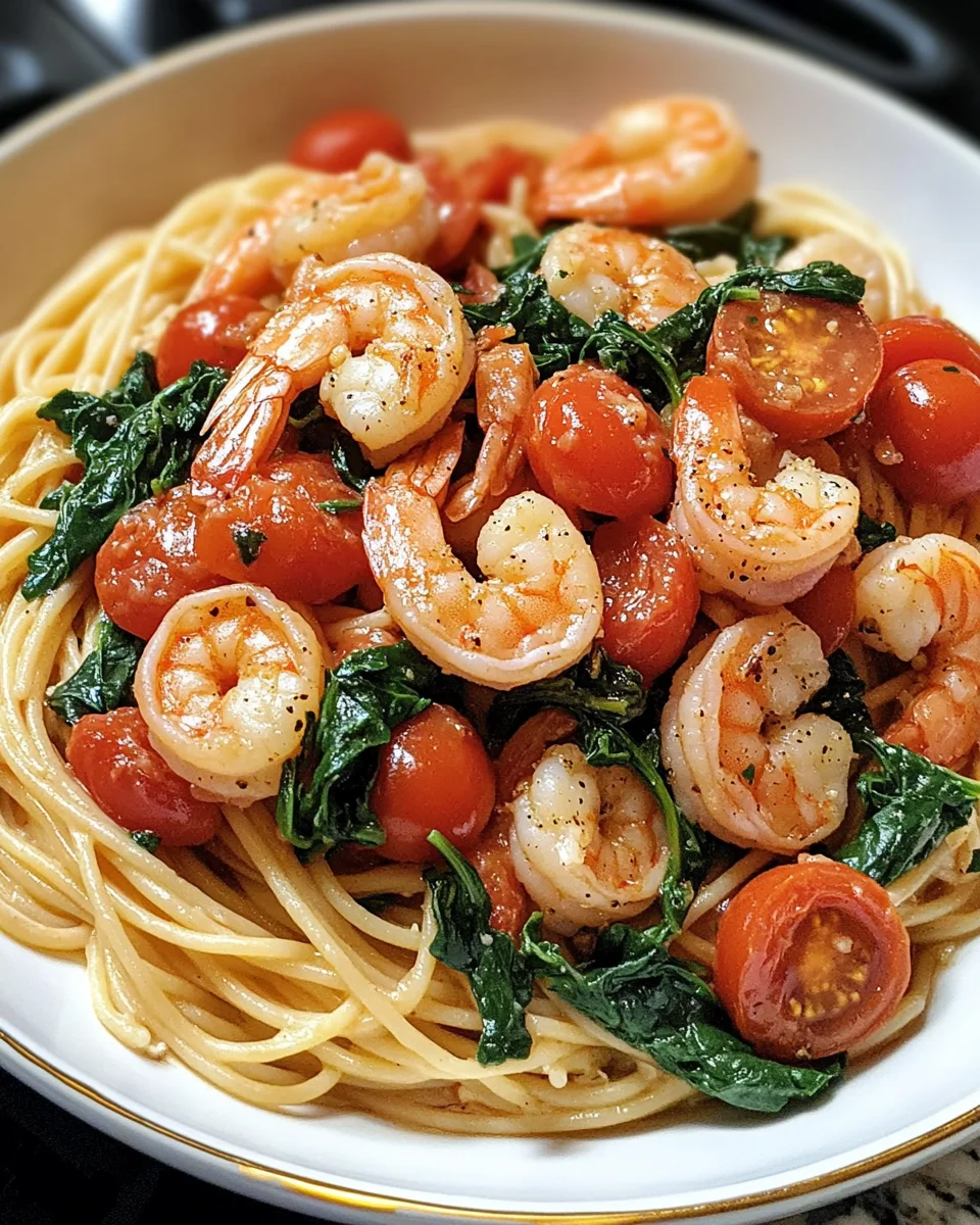 Tomato Spinach Shrimp Pasta