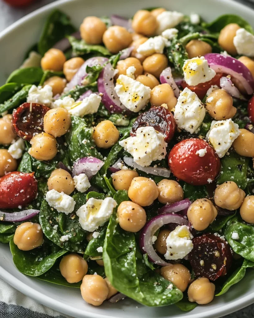 Chickpea Spinach Feta Salad with Lemon Vinaigrette