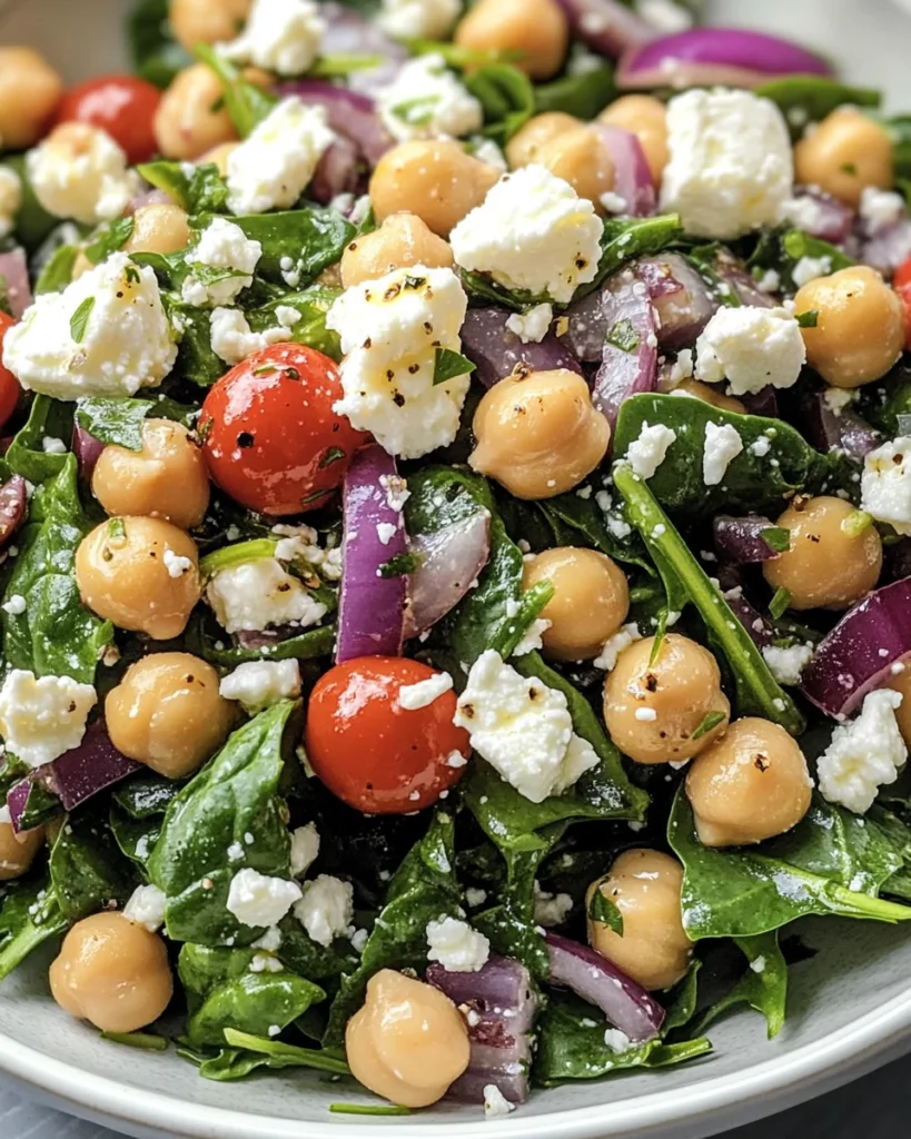 Chickpea Spinach Feta Salad with Lemon Vinaigrette