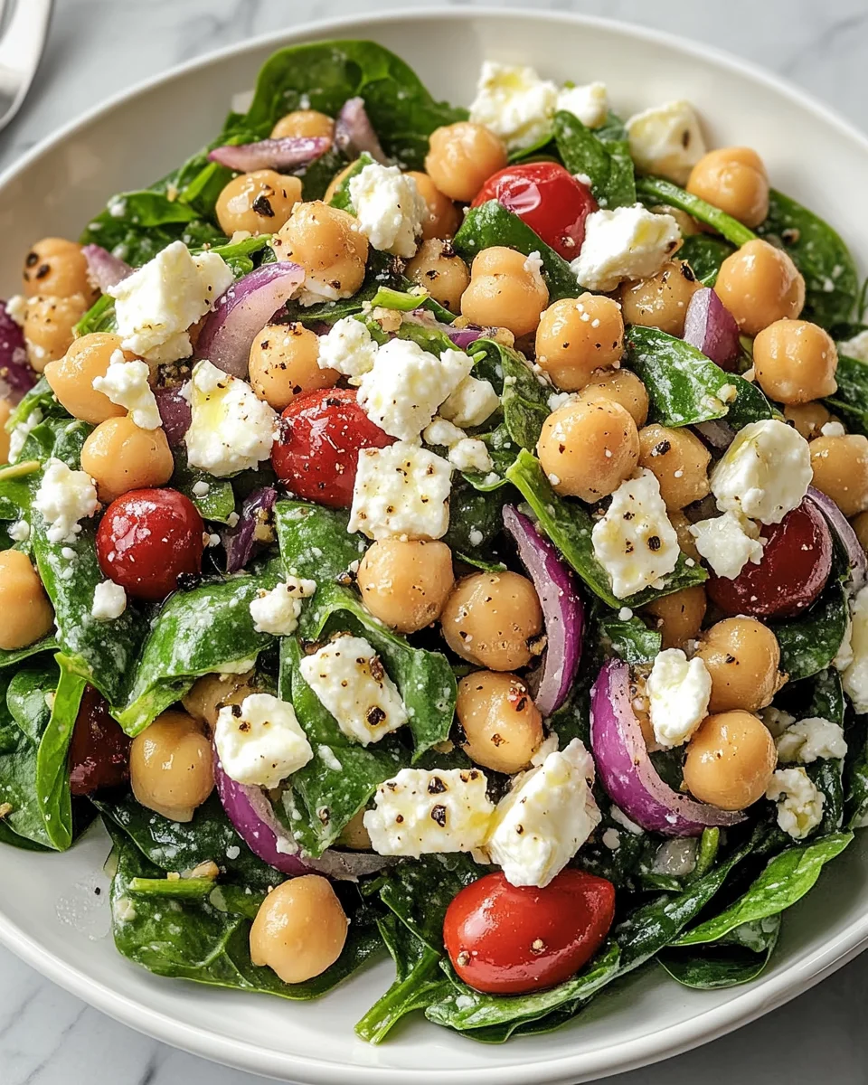Chickpea Spinach Feta Salad with Lemon Vinaigrette