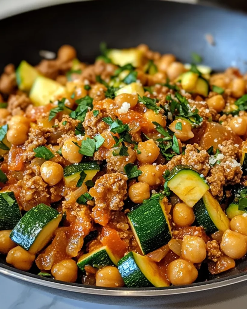 Ground Turkey Zucchini Chickpea Skillet