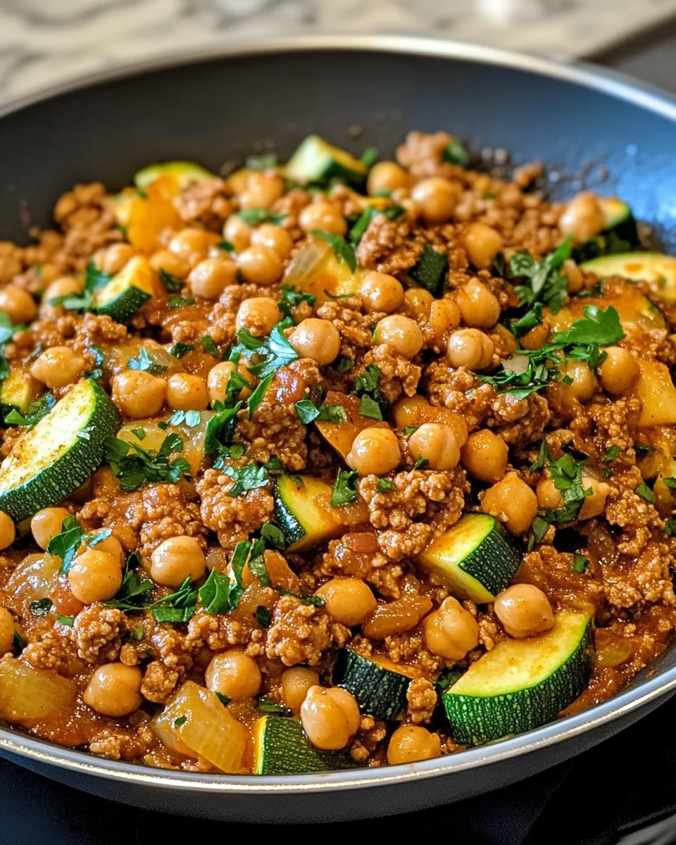 Ground Turkey Zucchini Chickpea Skillet