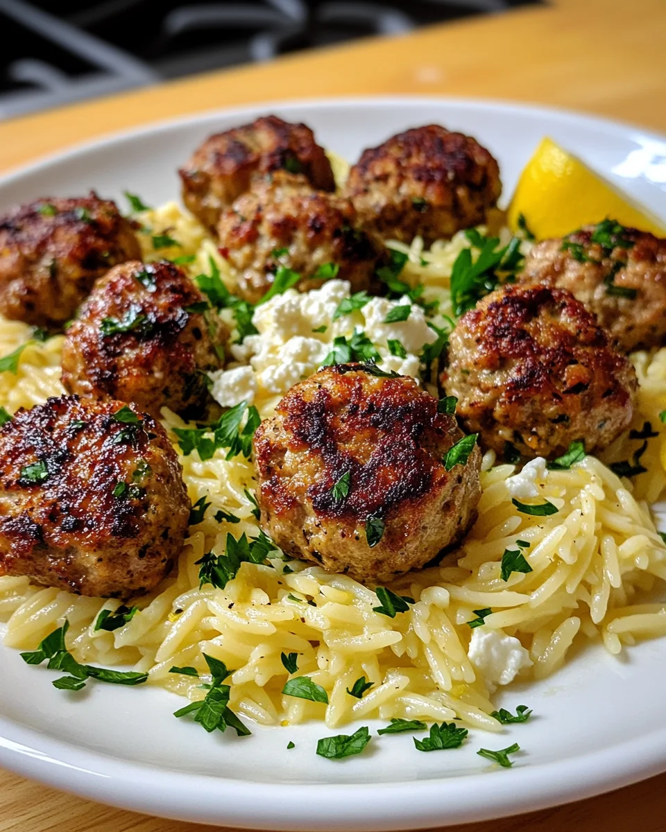 Greek Chicken Meatballs with Lemon Orzo