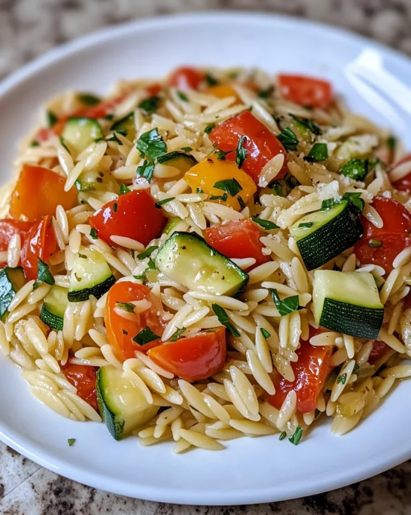 Garlic Parmesan Orzo with Roasted Vegetables