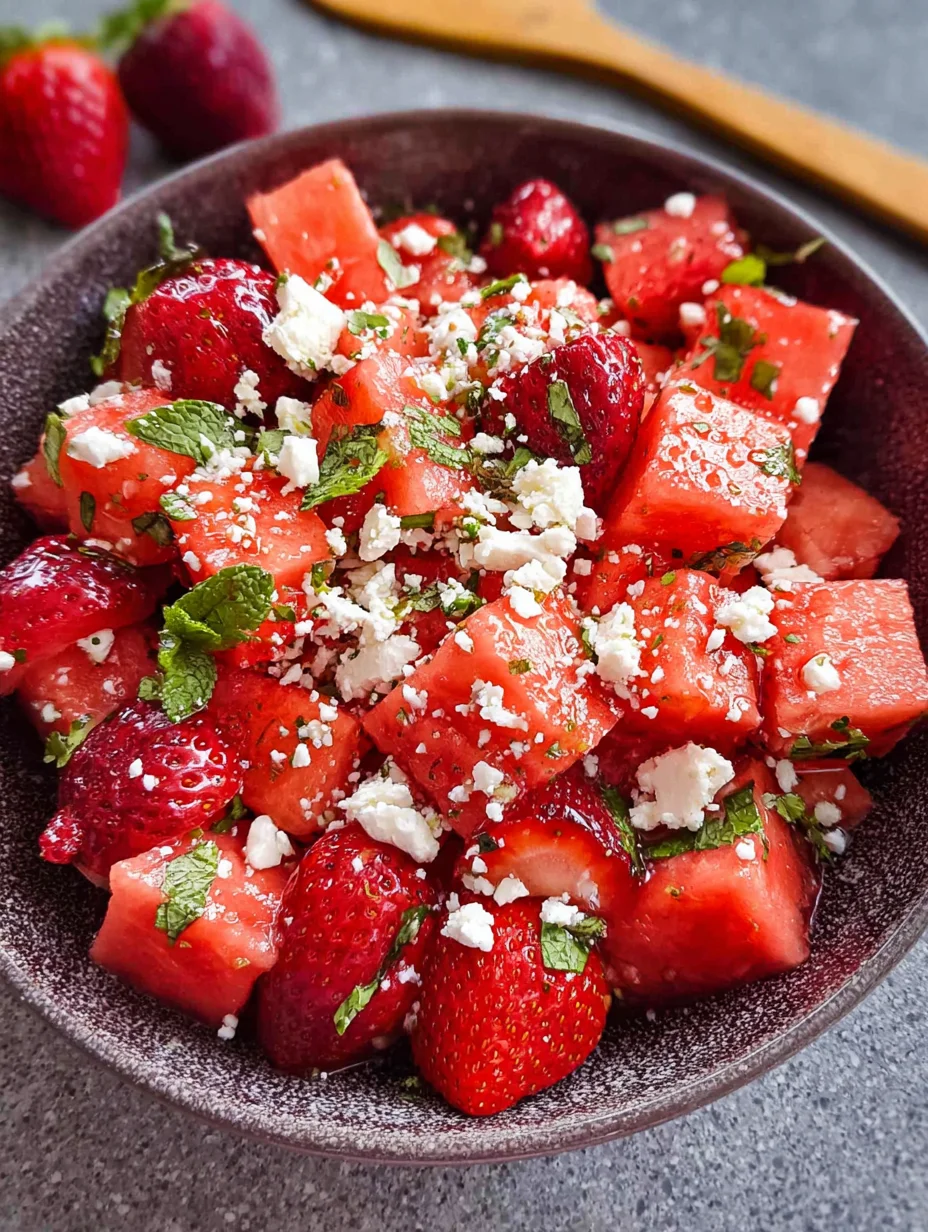 Watermelon Salad With Strawberries & Honey Lime Dressing