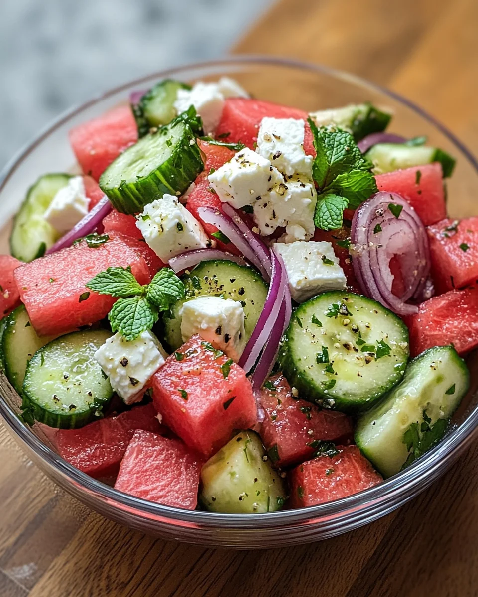 Watermelon Cucumber Feta Salad is a refreshing delight!
