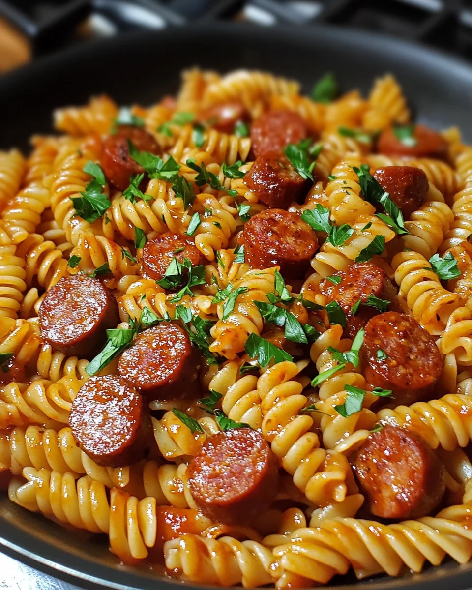 One-Skillet Spicy Honey BBQ Sausage & Pasta