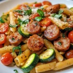 Chicken Sausages with Zucchini, Tomatoes, and Pasta