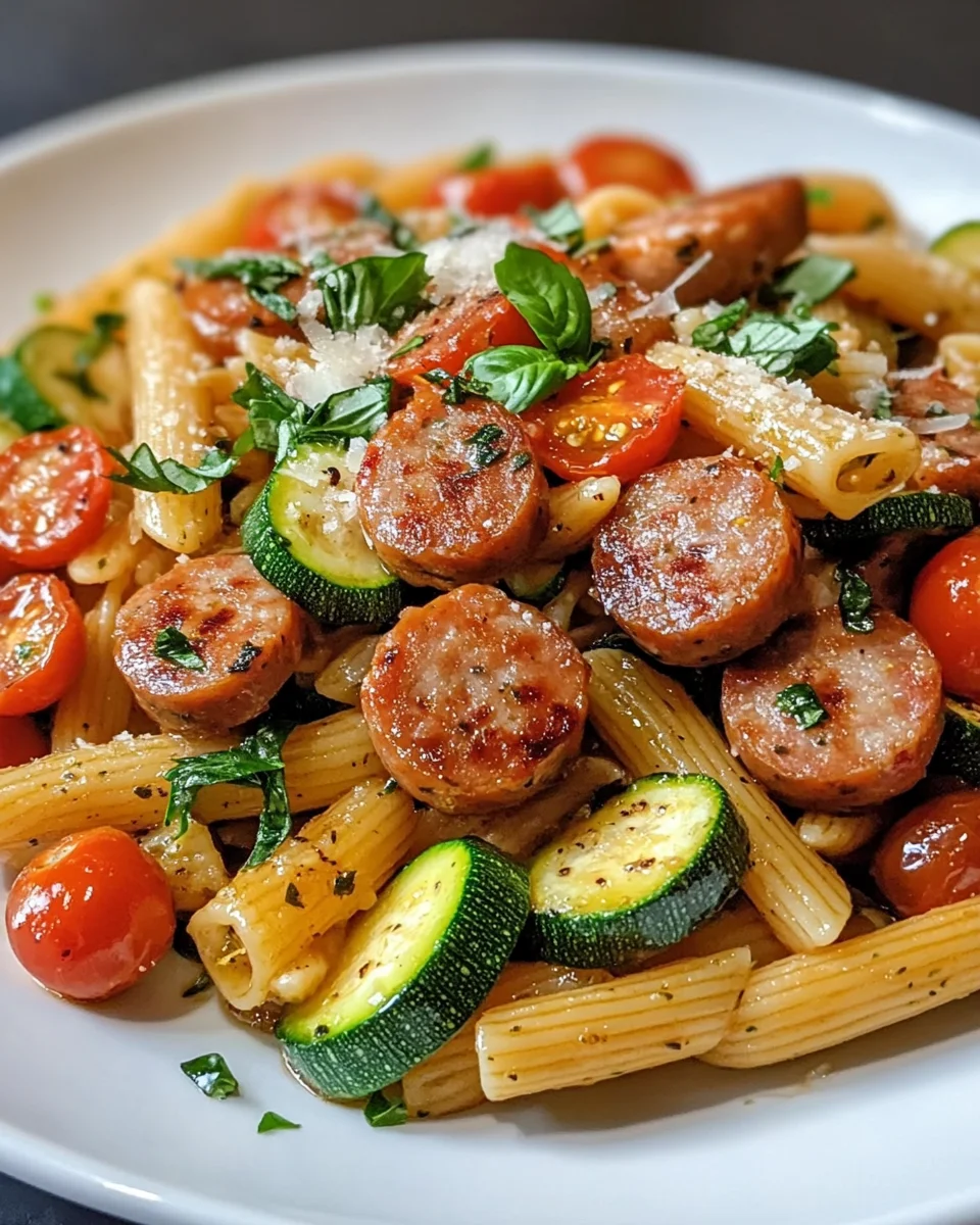 Chicken Sausages with Zucchini, Tomatoes, and Pasta