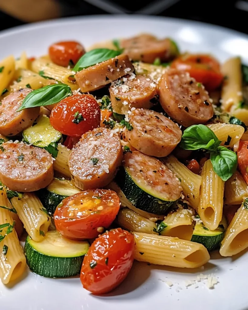 Chicken Sausages with Zucchini, Tomatoes, and Pasta