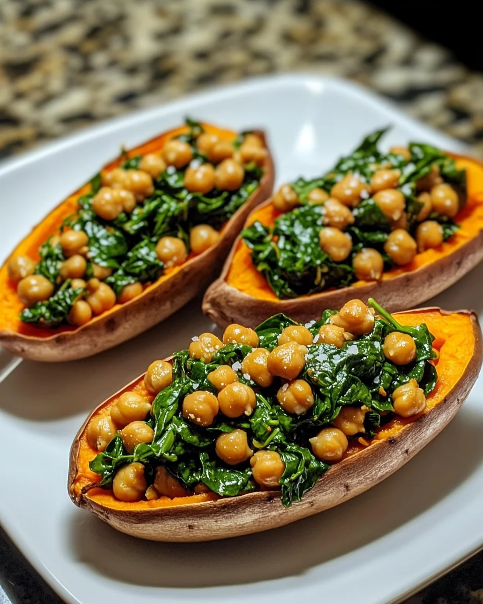 Chickpea Spinach Stuffed Sweet Potatoes
