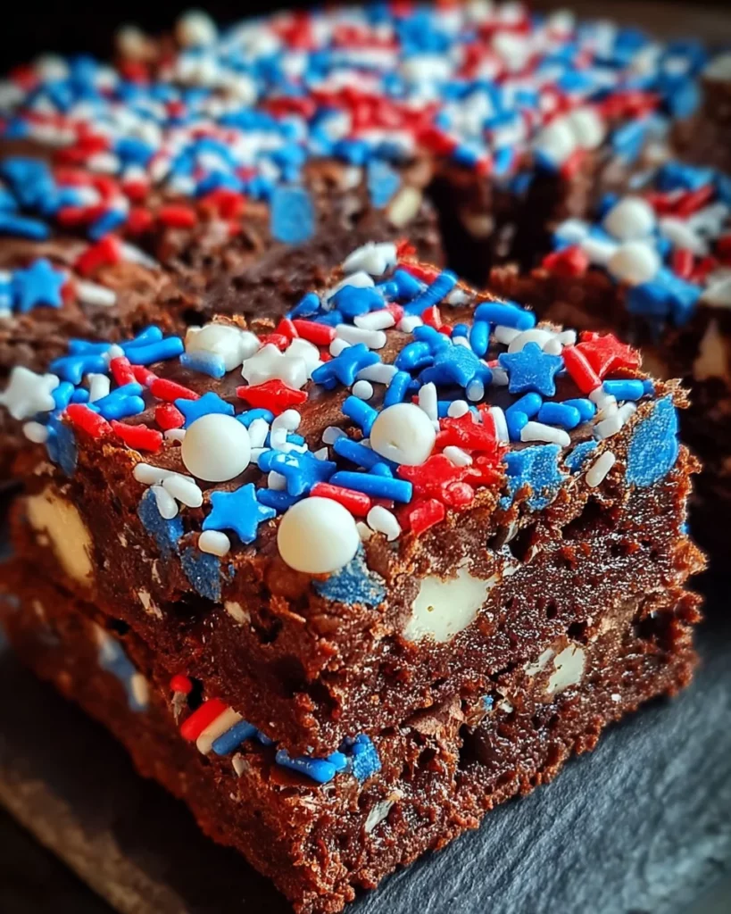 Fudgy Memorial Day Brownies with Red, White & Blue Toppings