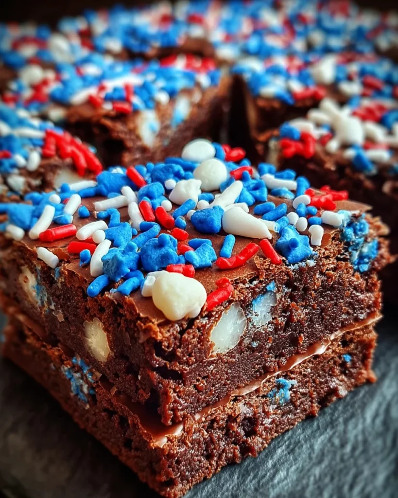 Fudgy Memorial Day Brownies with Red, White & Blue Toppings
